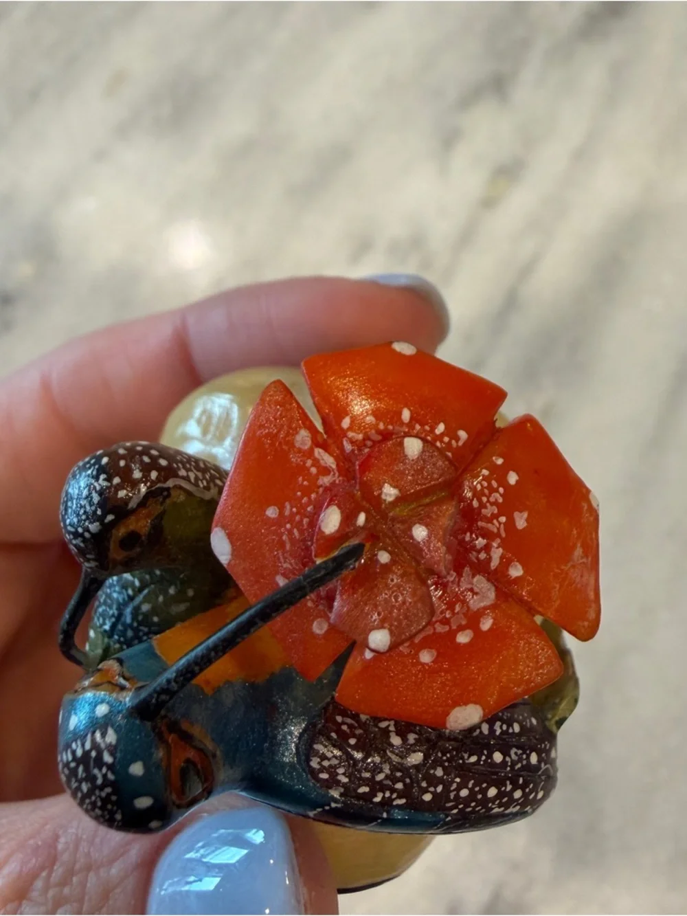 Handmade Hand Carved Hummingbirds & Flower Tagua Nut Carving‎ 2”